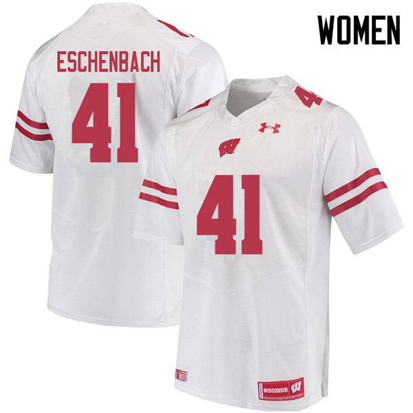 Women #41 Jack Eschenbach Wisconsin Badgers College Football Jerseys Sale-White - Click Image to Close